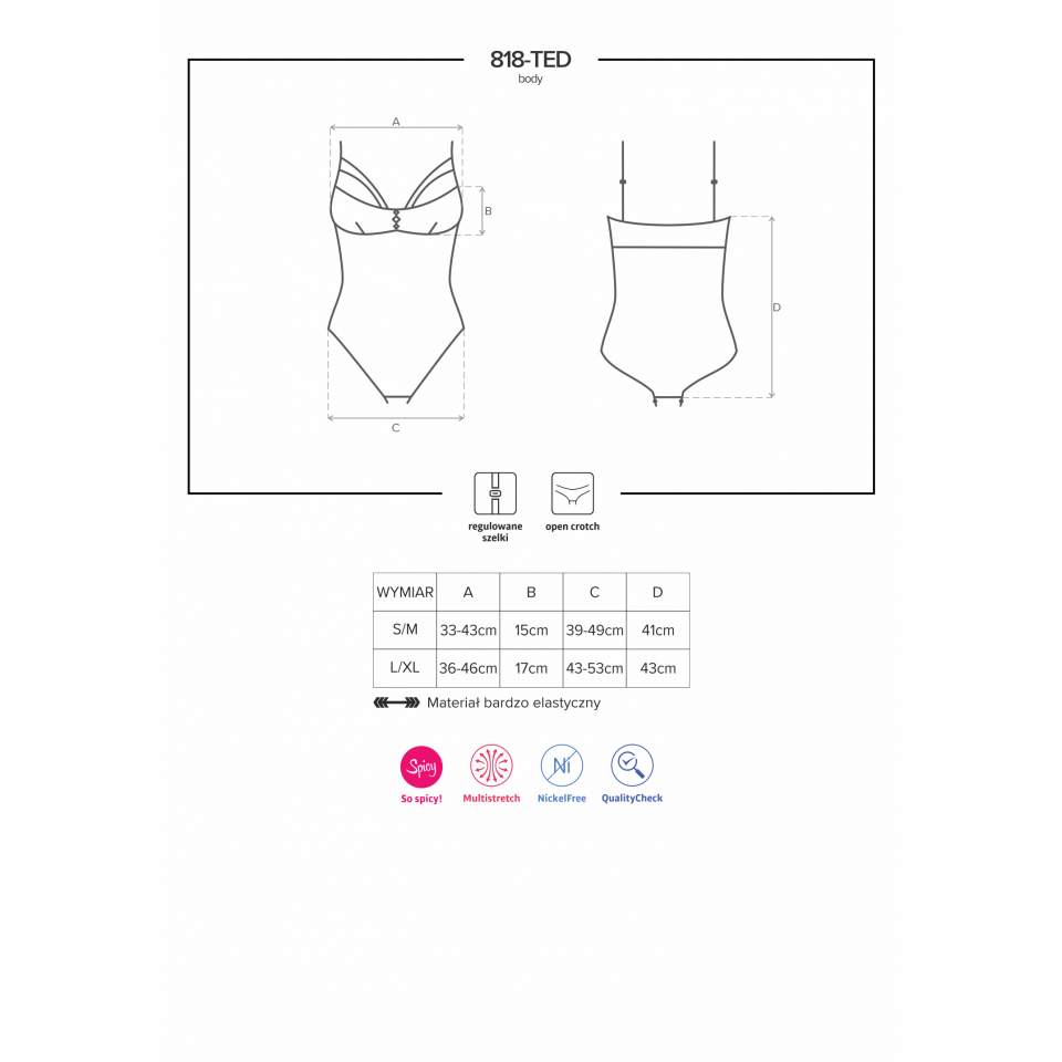 Body Obsessive 818-TED-1 z czarnej siateczki w różyczki i koronek