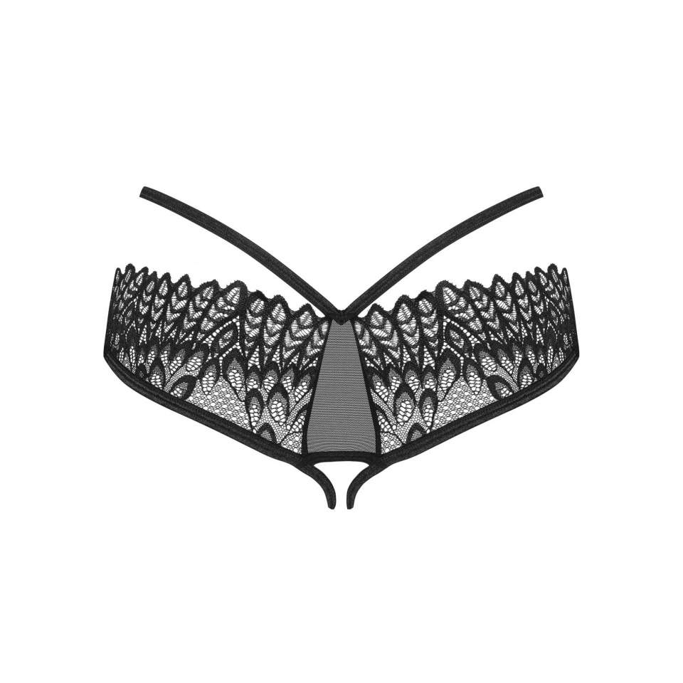 Czarne Koronkowe otwarte figi z paseczkami Obsessive Donarella