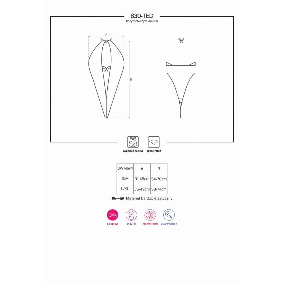 Czarne koronkowe body Obsessive 830-TED-1 wyszczuplające optycznie figurę