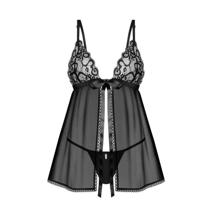 Seksowna koszulka babydoll w kolorze czarnym + stringi Obsessive Blomentis