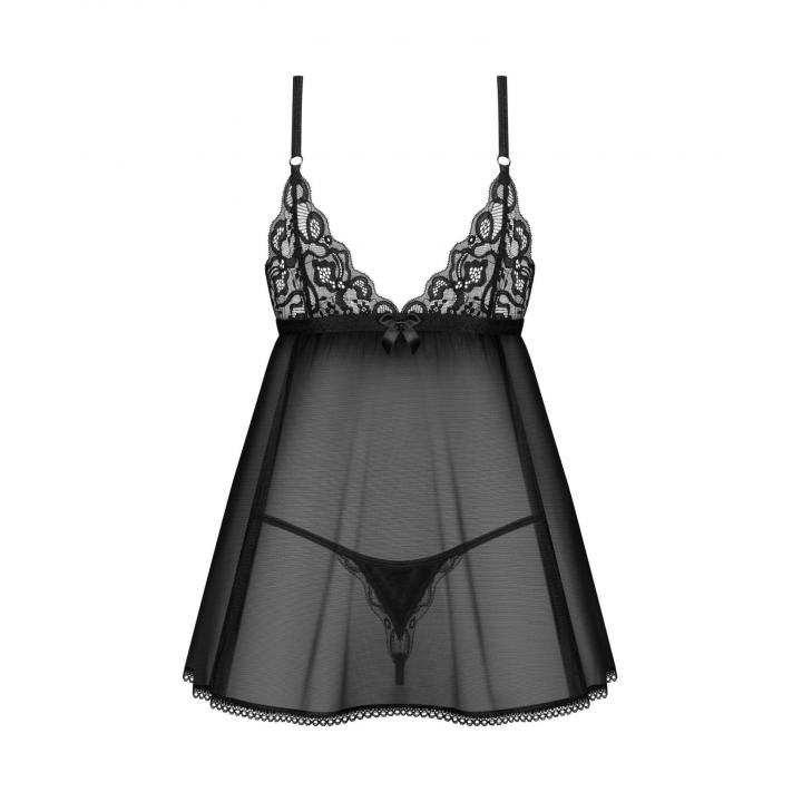 Seksowna koszulka babydoll w kolorze czarnym + stringi Obsessive Blomentis