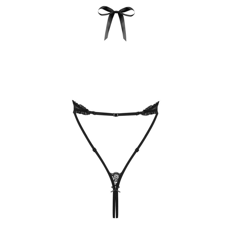 Czarne koronkowe body Obsessive 830-TED-1 wyszczuplające optycznie figurę