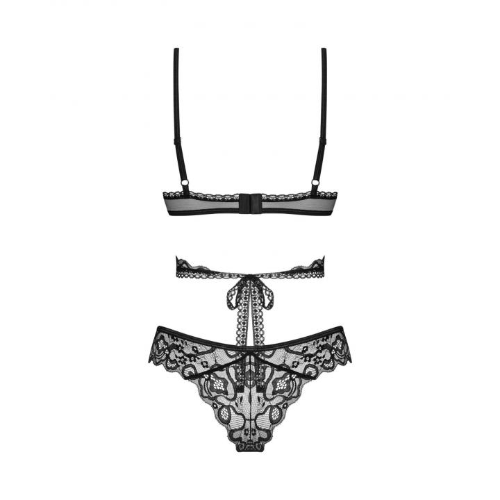 Czarny 2-częściowy komplet koronkowy z delikatnym wzorem Obsessive Blomentis