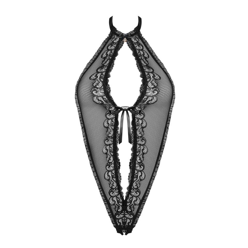 Czarne koronkowe body Obsessive 830-TED-1 wyszczuplające optycznie figurę