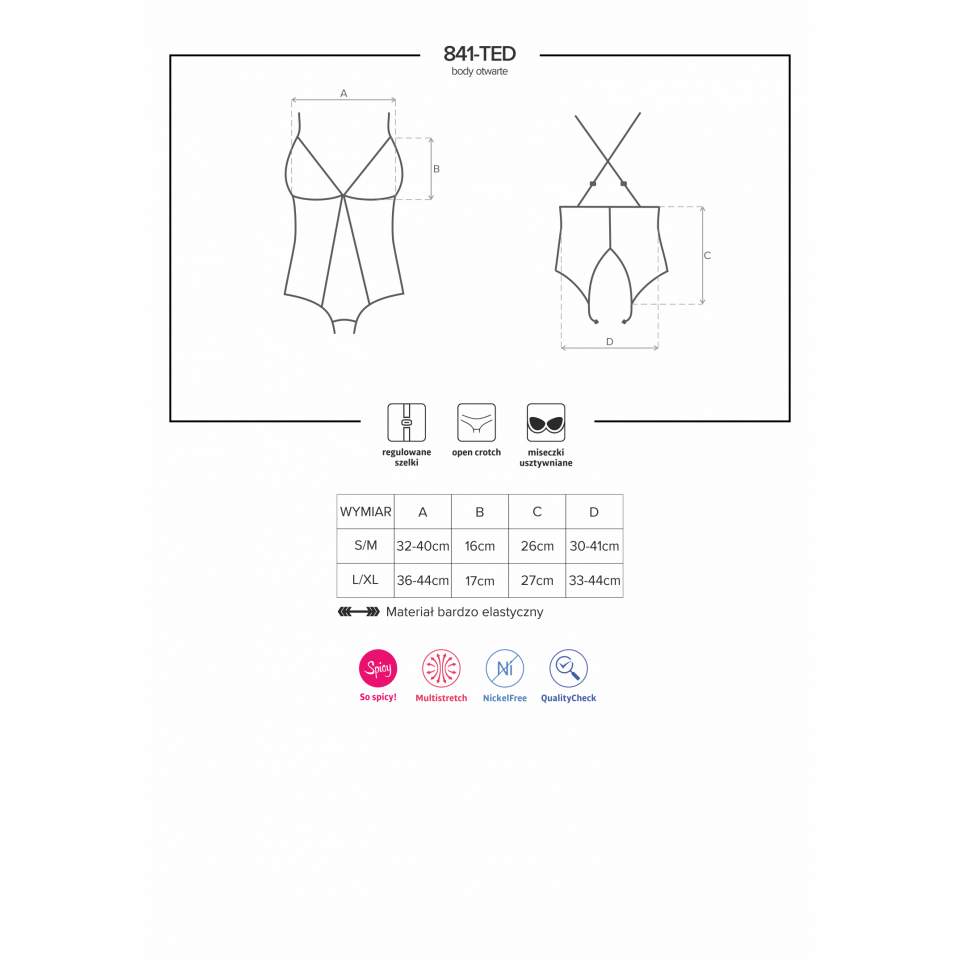 Czarne Body Obsessive 841-TED-1 to bielizna seksowna i elegancka 