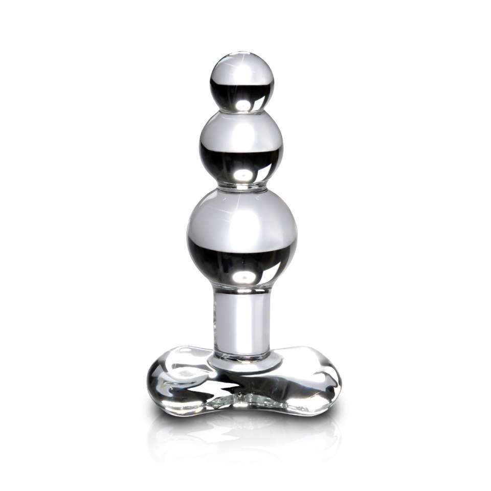 Przezroczysty szklany korek analny wykonany z 3 kulek – średnica 3,5 cm