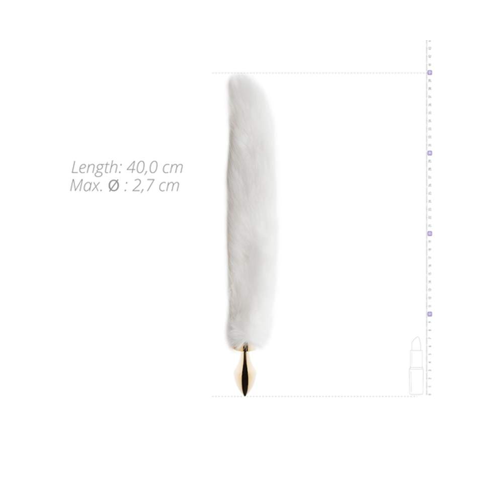 Stylowy złoty korek analny z białym lisim ogonem - średnica 2,7 cm