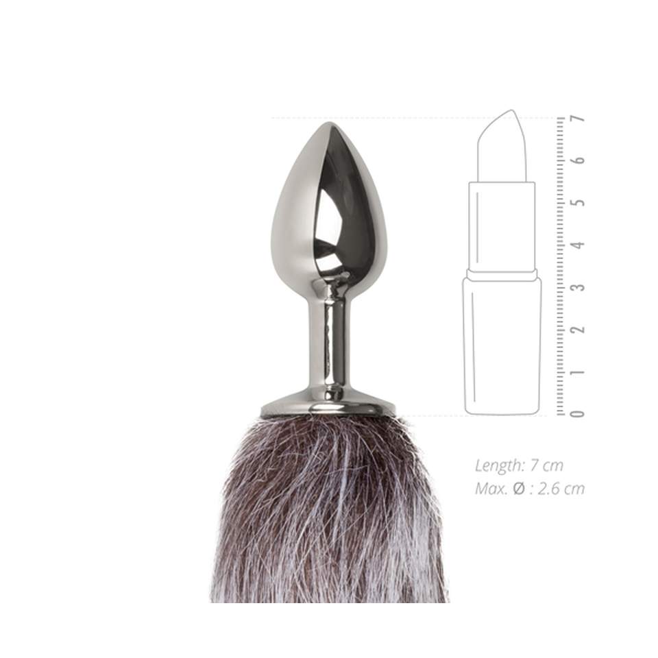 Stalowy korek analny ze srebrnym lisim ogonem - średnica 2,6 cm