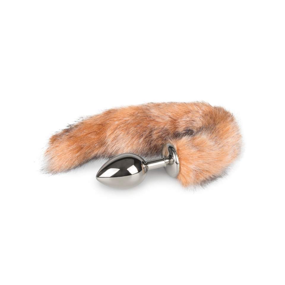 Srebrny korek analny z rudym lisiem ogonem- średnica 3,3cm