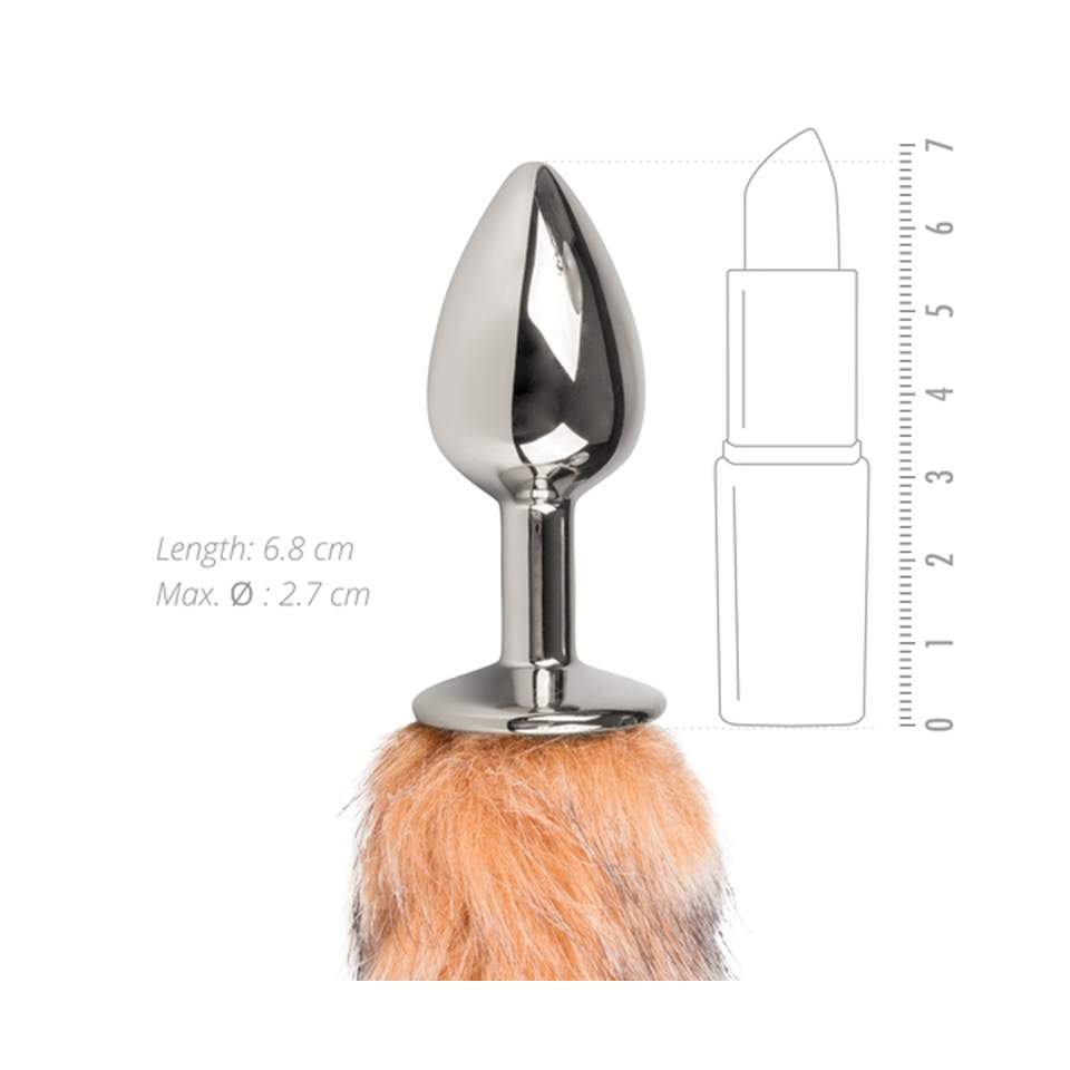 Srebrny korek analny z rudym lisim ogonem- średnica 2,7cm