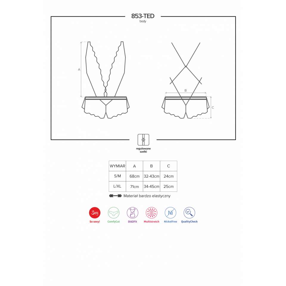 Czarne Body Obsessive 853-TED-3 ze zmysłowej koronki