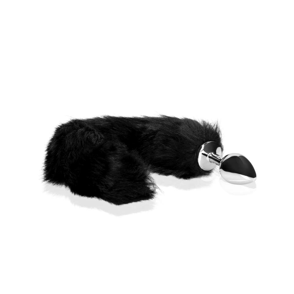 Lisi ogon w kolorze czarnym z metalowym plugiem analnym