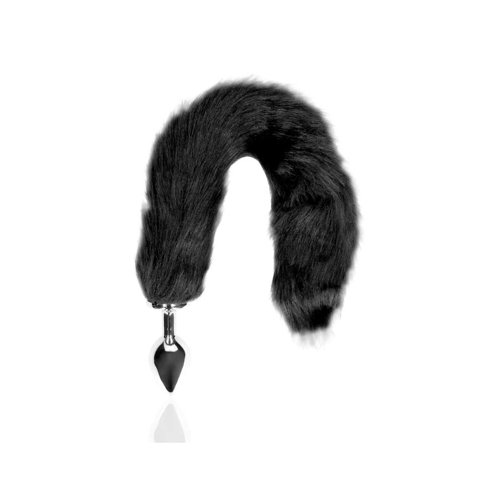 Lisi ogon w kolorze czarnym z metalowym plugiem analnym