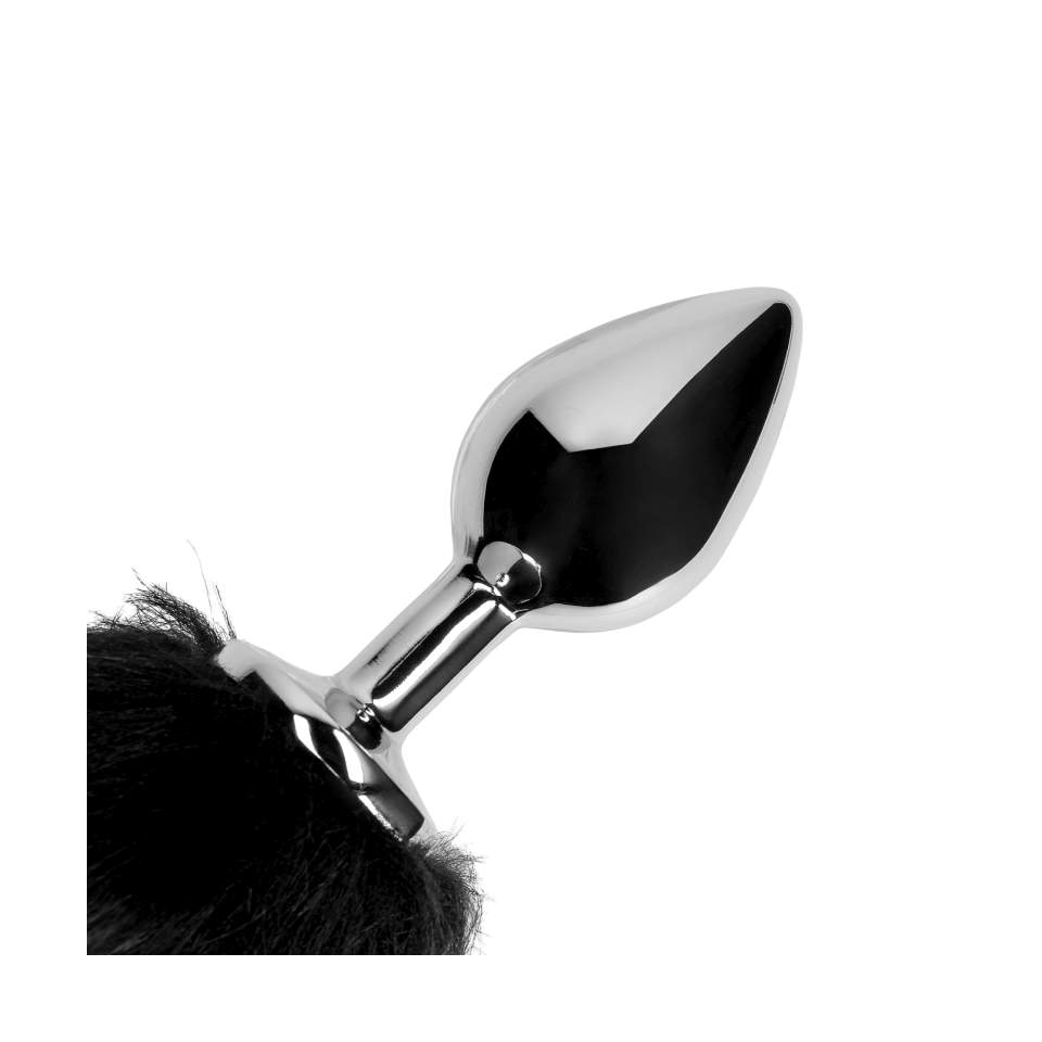 Lisi ogon w kolorze czarnym z metalowym plugiem analnym