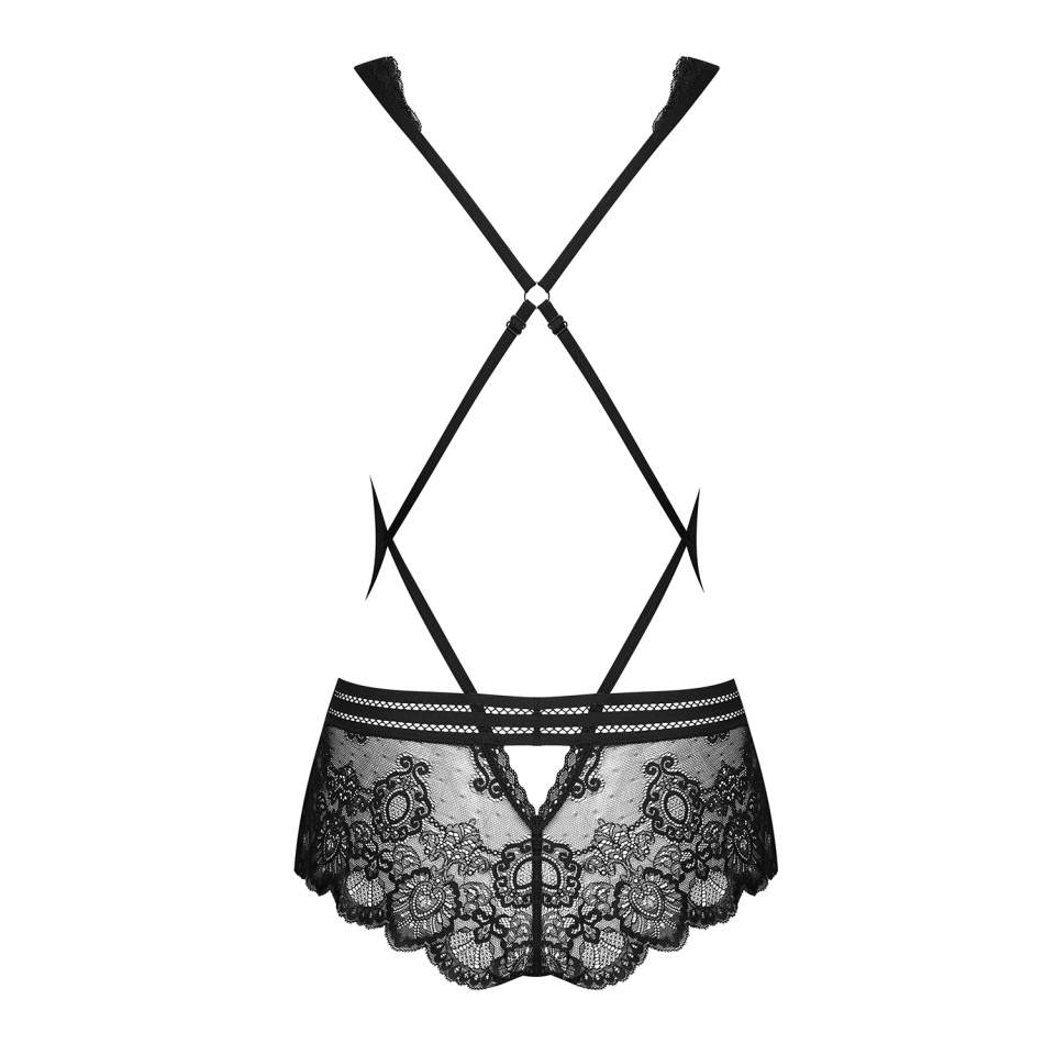 Czarne Body Obsessive 853-TED-3 ze zmysłowej koronki