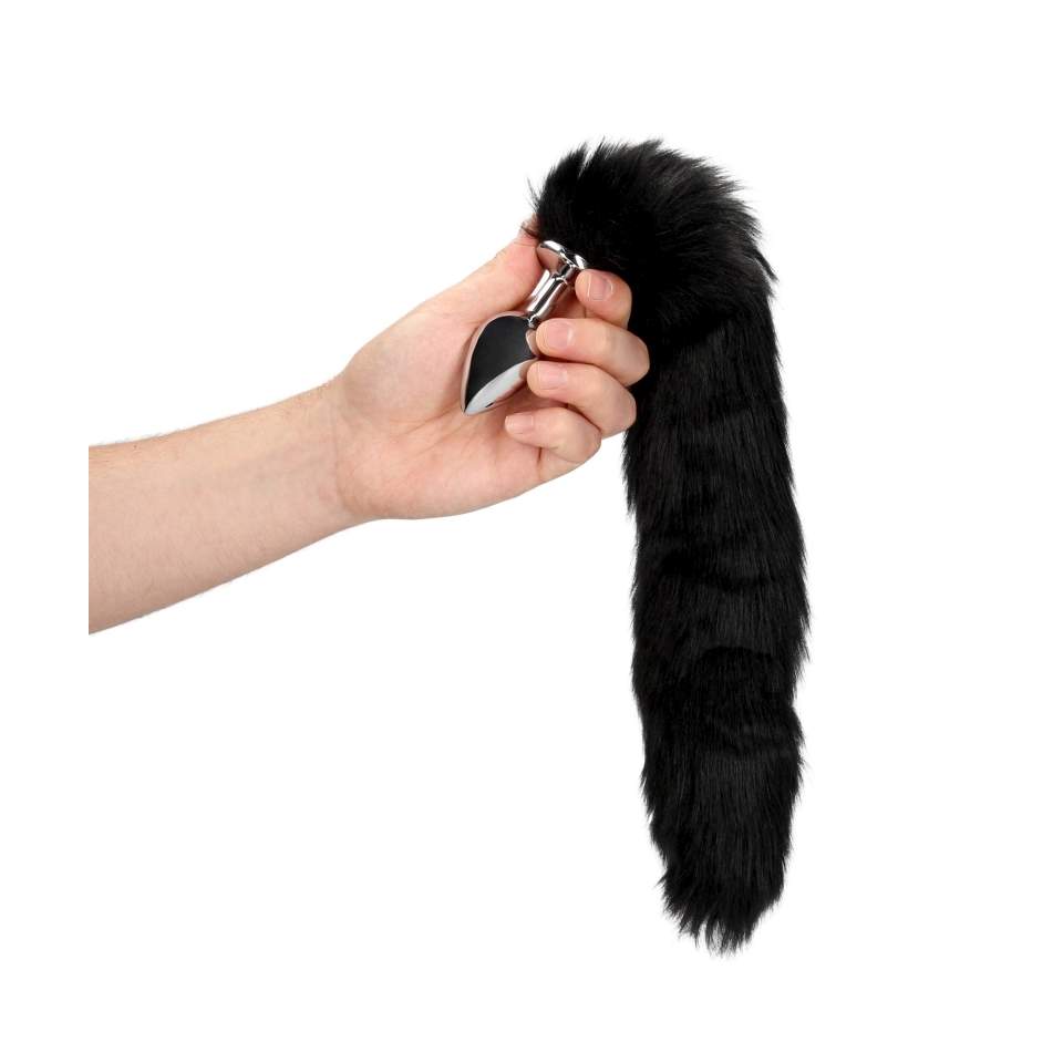 Lisi ogon w kolorze czarnym z metalowym plugiem analnym