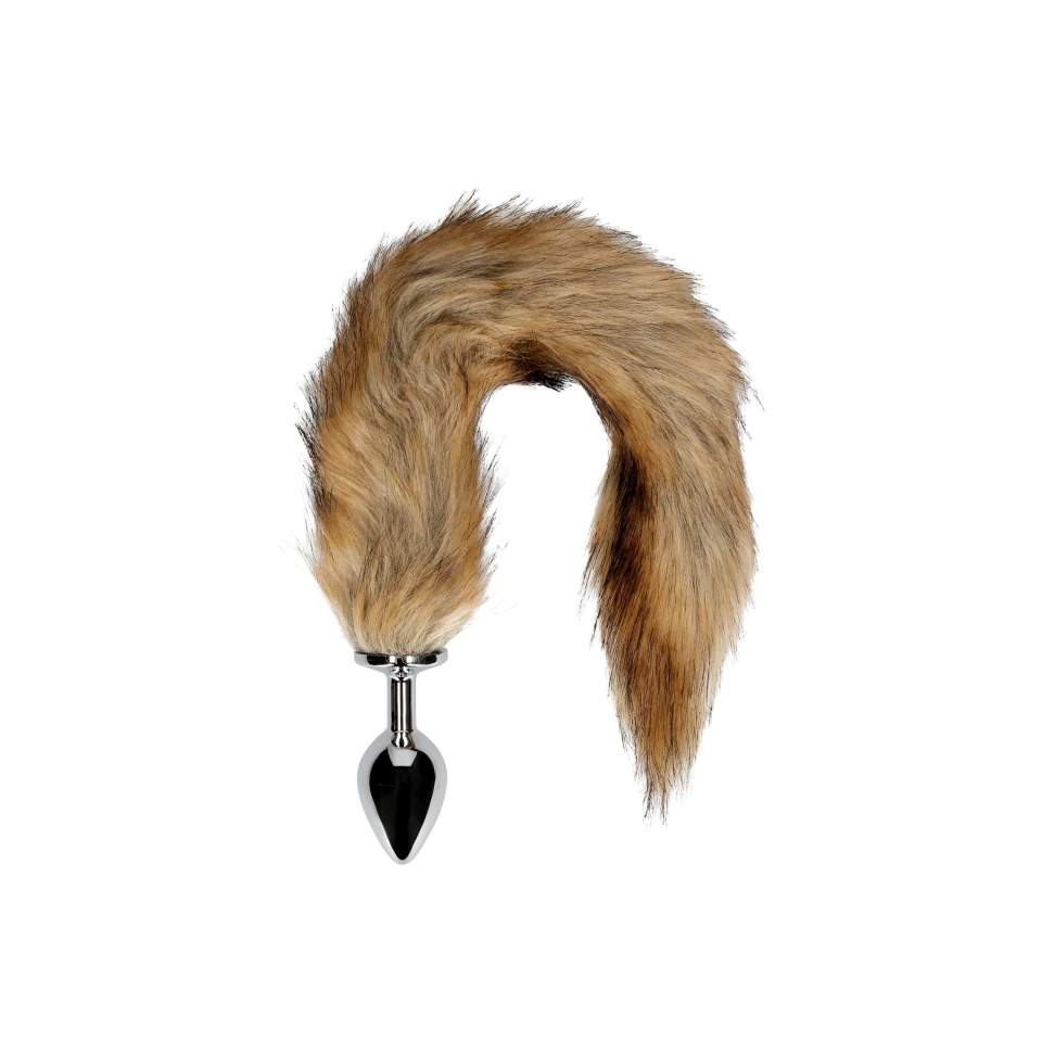 Lisi ogon w kolorze rudym z metalowym plugiem analnym