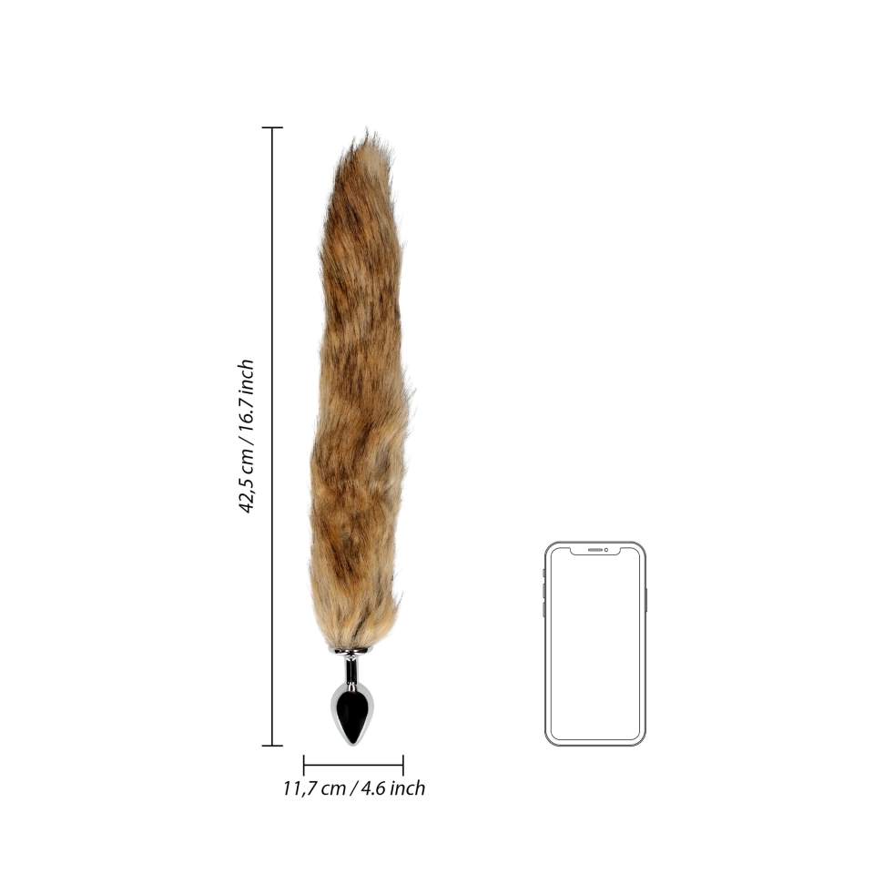 Lisi ogon w kolorze rudym z metalowym plugiem analnym