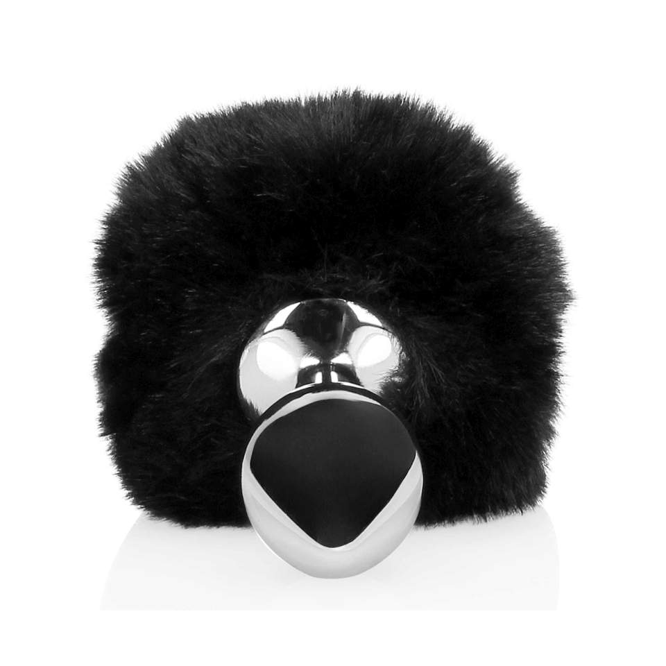 Srebrny korek analny z ogonkiem królika w kolorze czarnym