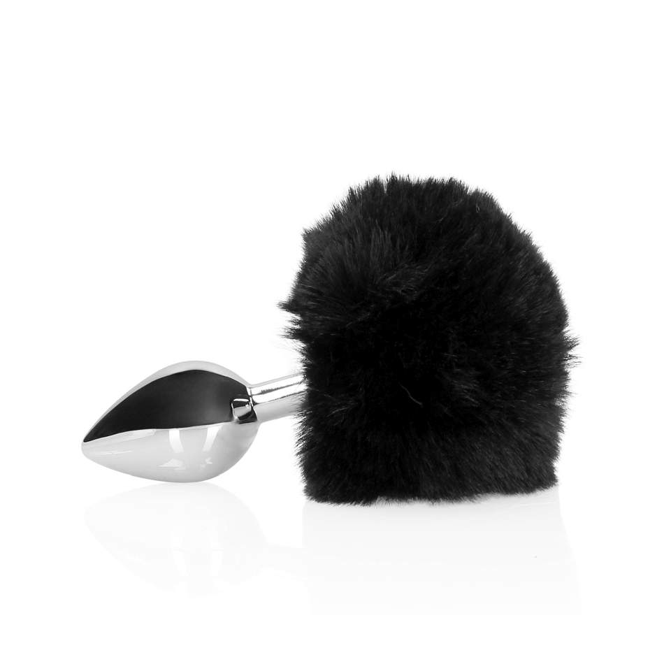 Srebrny korek analny z ogonkiem królika w kolorze czarnym