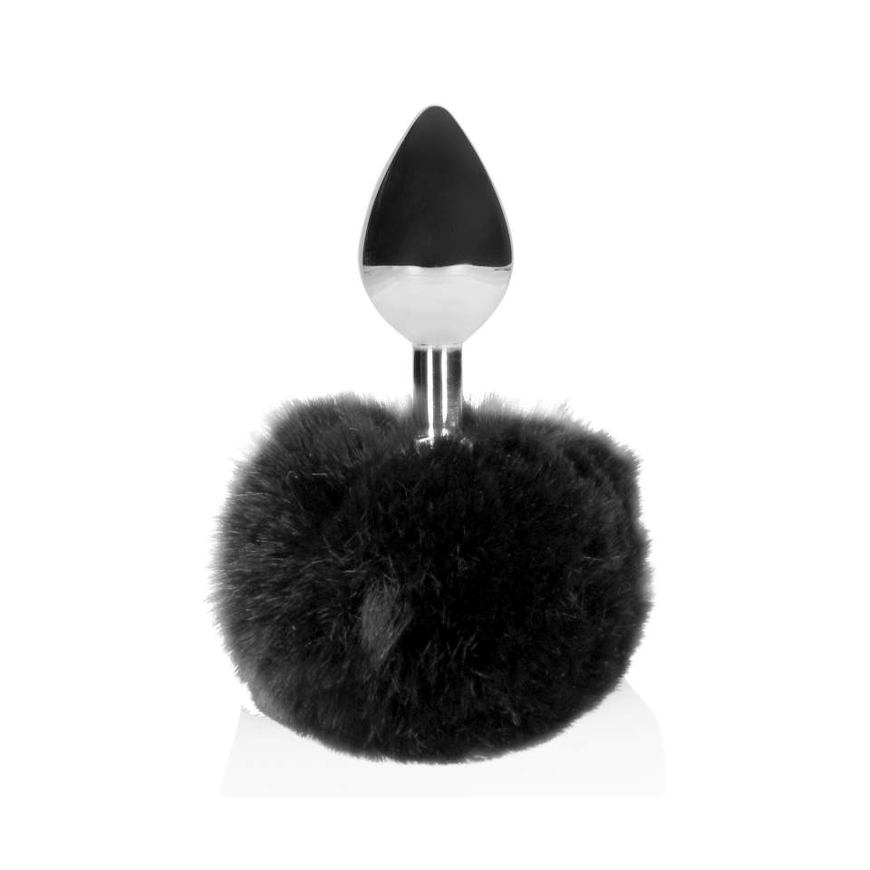 Srebrny korek analny z ogonkiem królika w kolorze czarnym