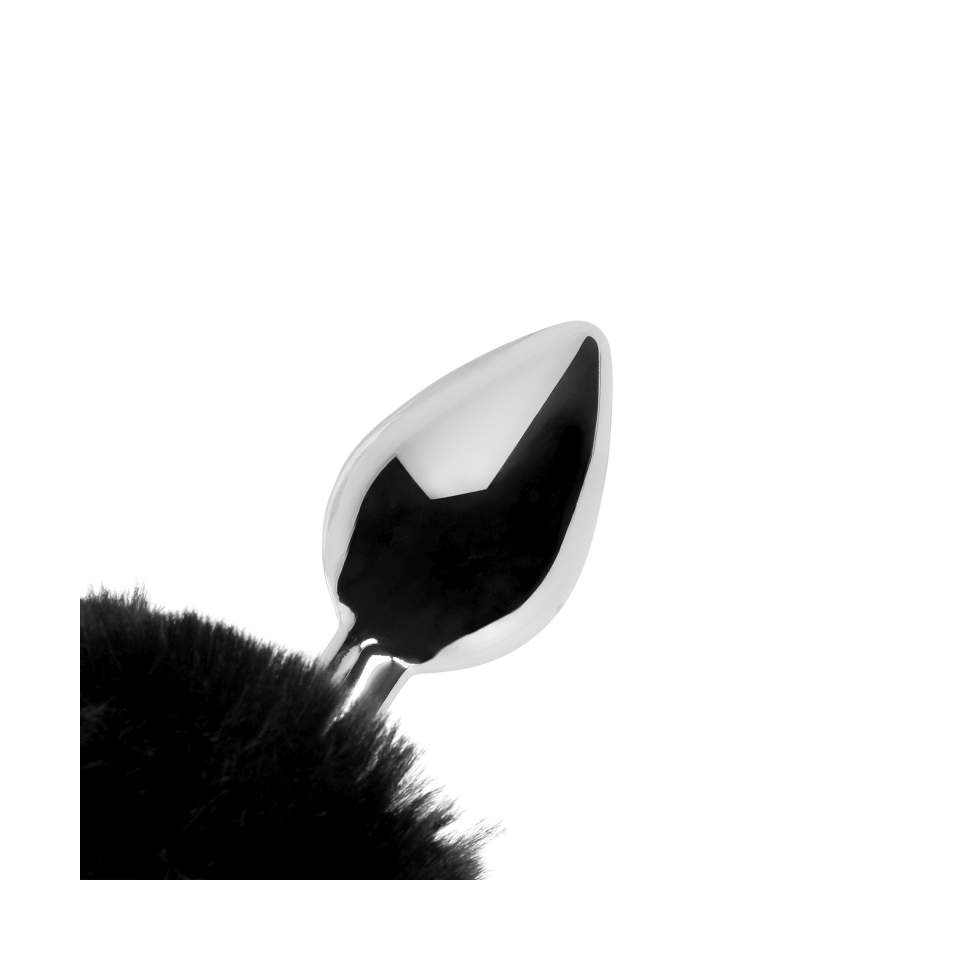 Srebrny korek analny z ogonkiem królika w kolorze czarnym