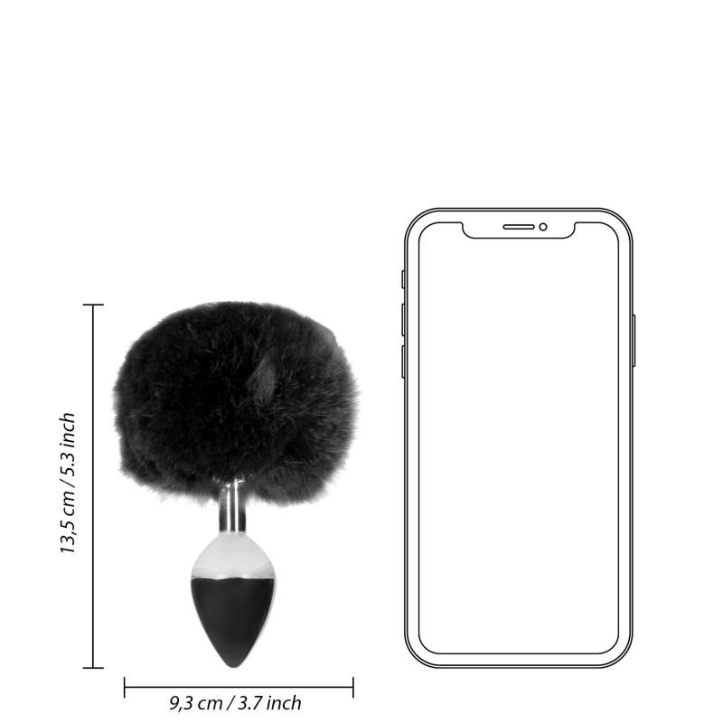 Srebrny korek analny z ogonkiem królika w kolorze czarnym