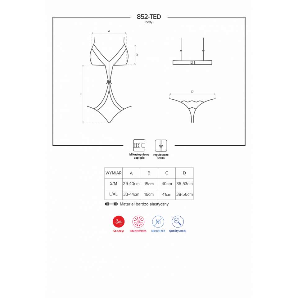 Czarne Body Obsessive 852-TED-1, sexy połączenie stanika i stringów 