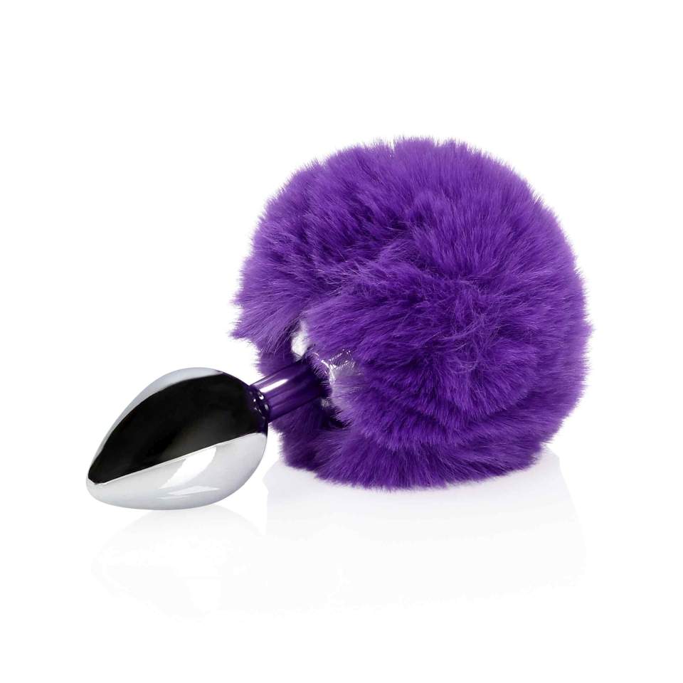 Srebrny korek analny z ogonkiem królika w kolorze fioletowym