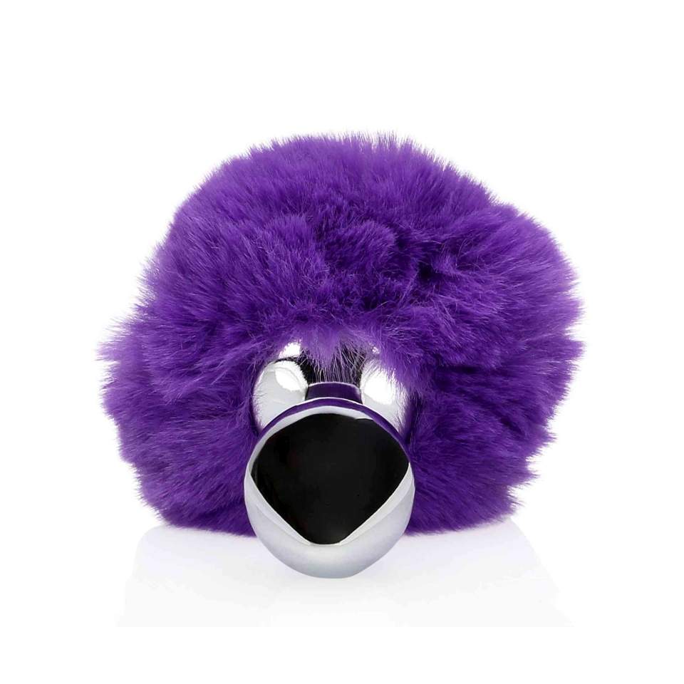 Srebrny korek analny z ogonkiem królika w kolorze fioletowym