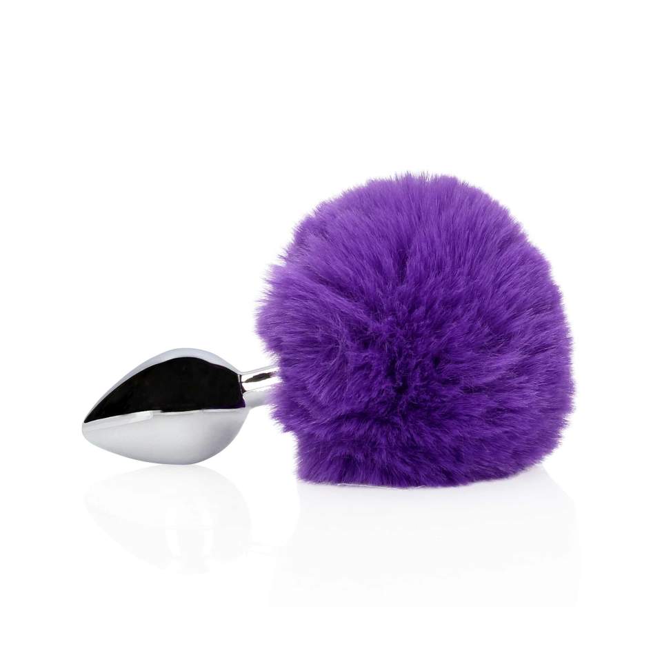 Srebrny korek analny z ogonkiem królika w kolorze fioletowym