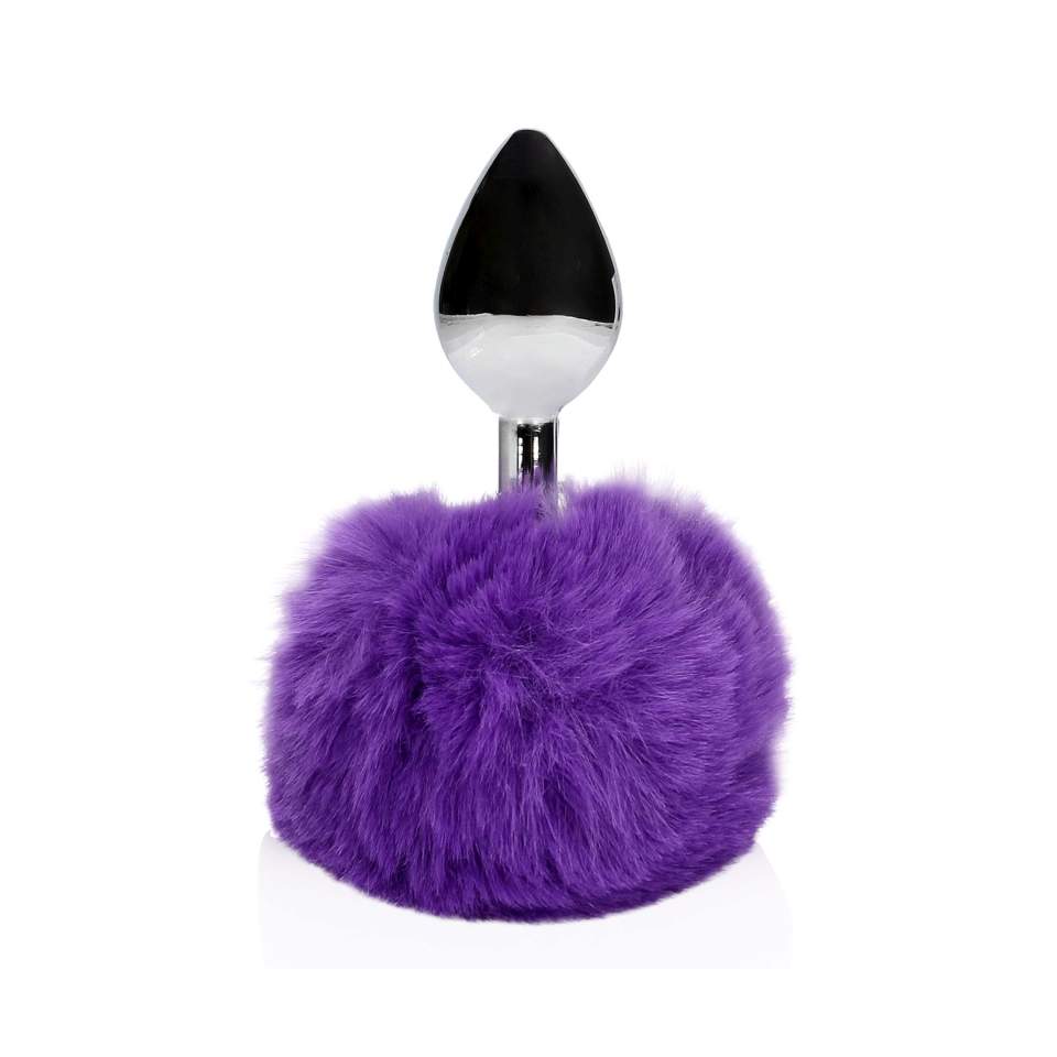 Srebrny korek analny z ogonkiem królika w kolorze fioletowym