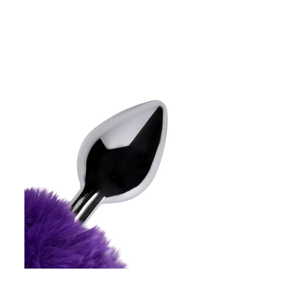 Srebrny korek analny z ogonkiem królika w kolorze fioletowym