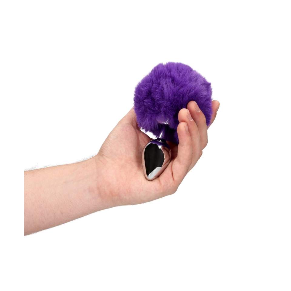 Srebrny korek analny z ogonkiem królika w kolorze fioletowym