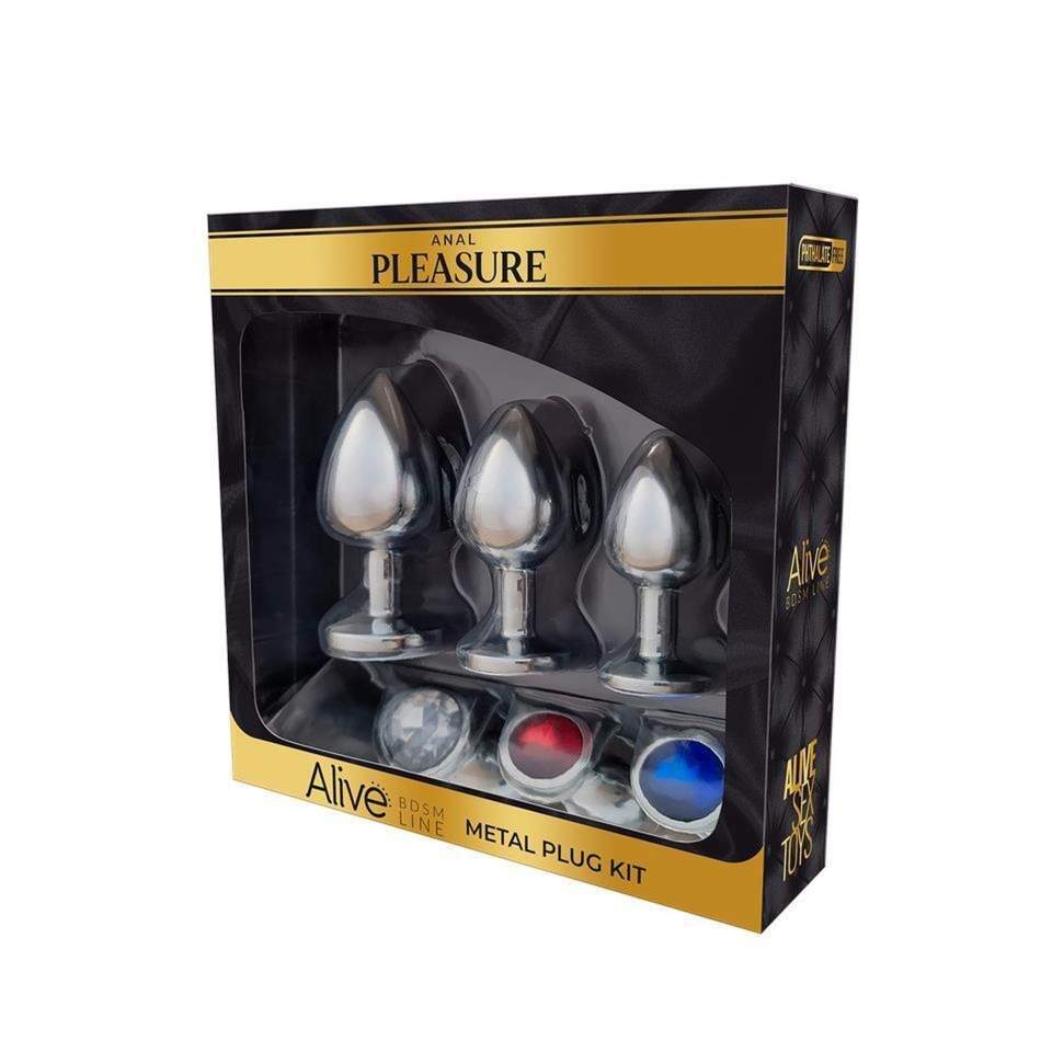 Zestaw trzech metalowych korków analnych z kryształkiem - w rozmiarze S/M/L