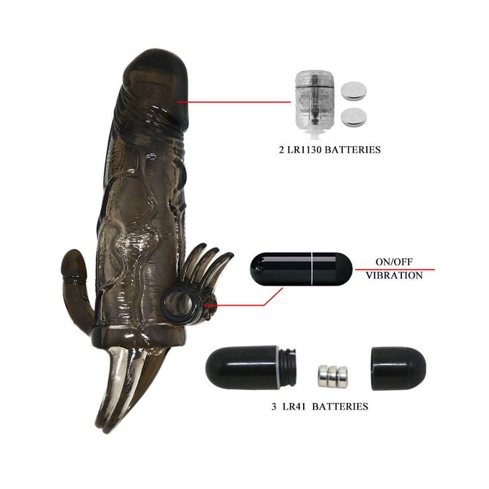 Nakładka na penisa zwiększajaca rozmiar z wbudowanym wibratorem