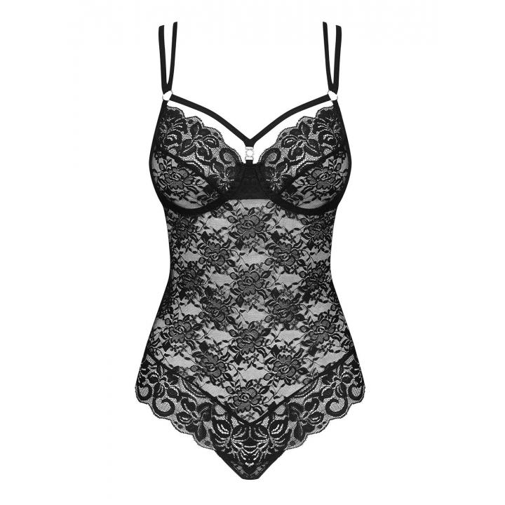 Klasyczne i seksowne, czarne koronkowe body Obsessive 860-TED-1
