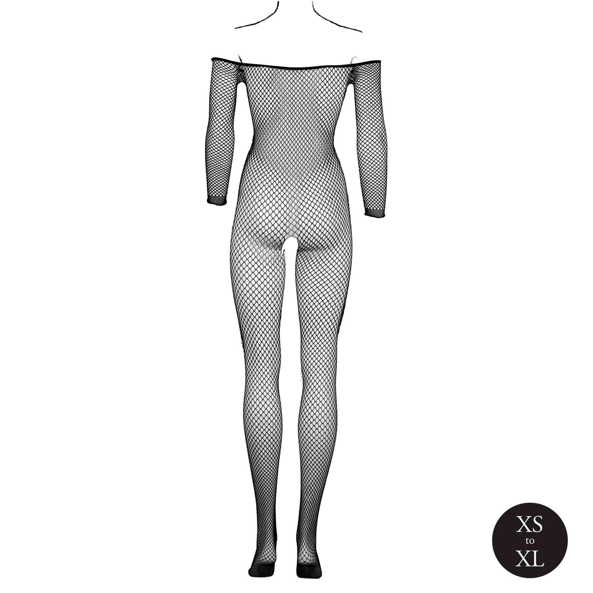 Czarny bodystocking z długimi rękawami i seksownym dekoltem typu off-shoulder XS-XL