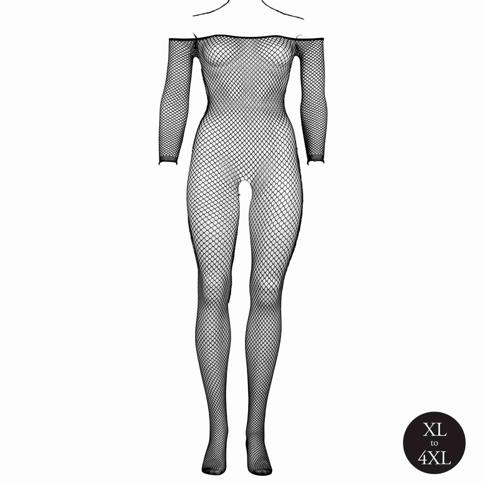 Czarny bodystocking z długimi rękawami i seksownym dekoltem typu off-shoulder XL-4XL