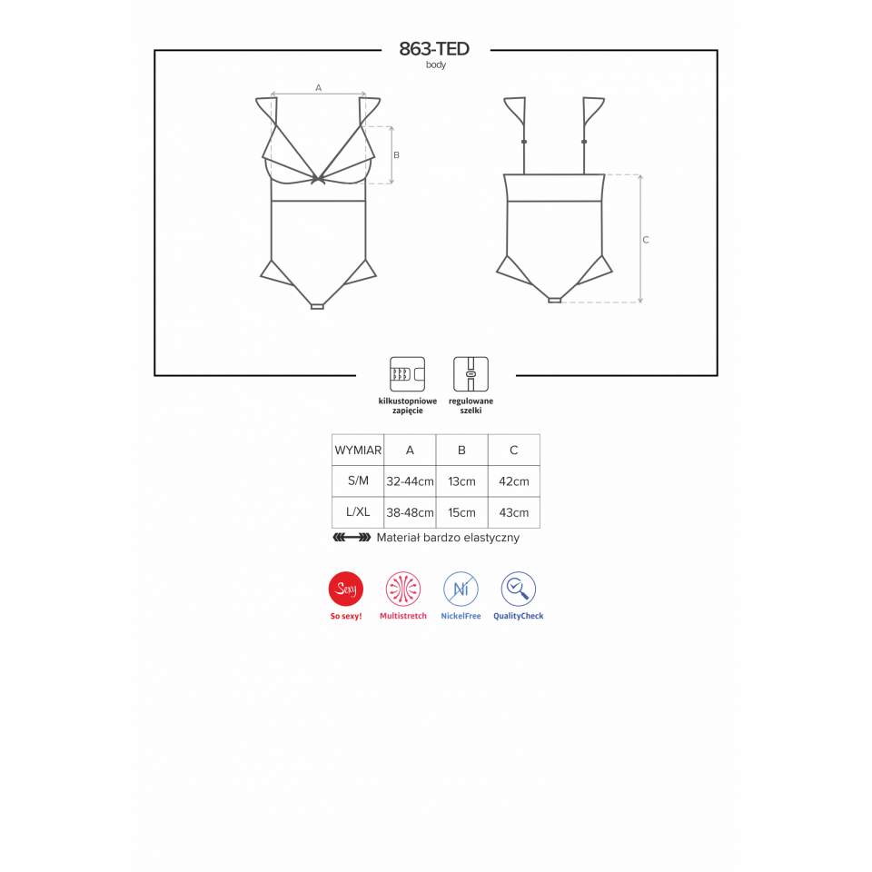 Namiętne czerwone body Obsessive 863-TED-3 z falbankami i koronką