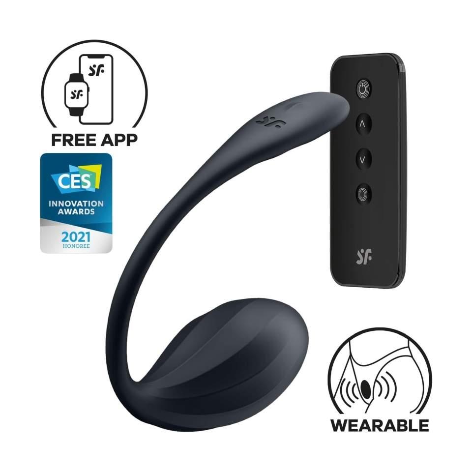 Satisfyer Ribbed Petal jajeczko wibrujące do stymulacji puntku G sterowane aplikacją + pilot (kolor czarny)