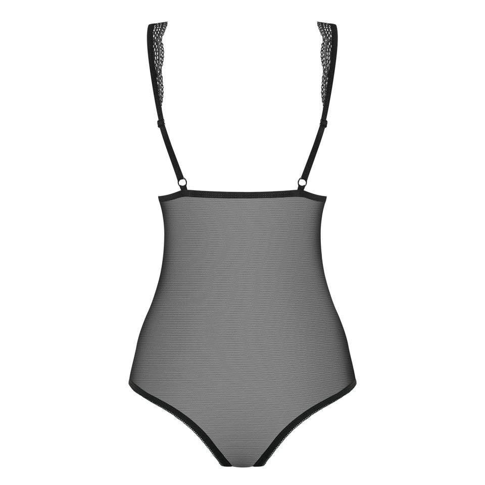 Klasyczne czarne body Obsessive 869-TED-1 z przeźroczystej siateczki
