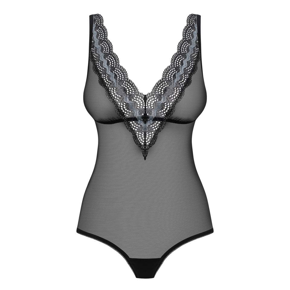Klasyczne czarne body Obsessive 869-TED-1 z przeźroczystej siateczki