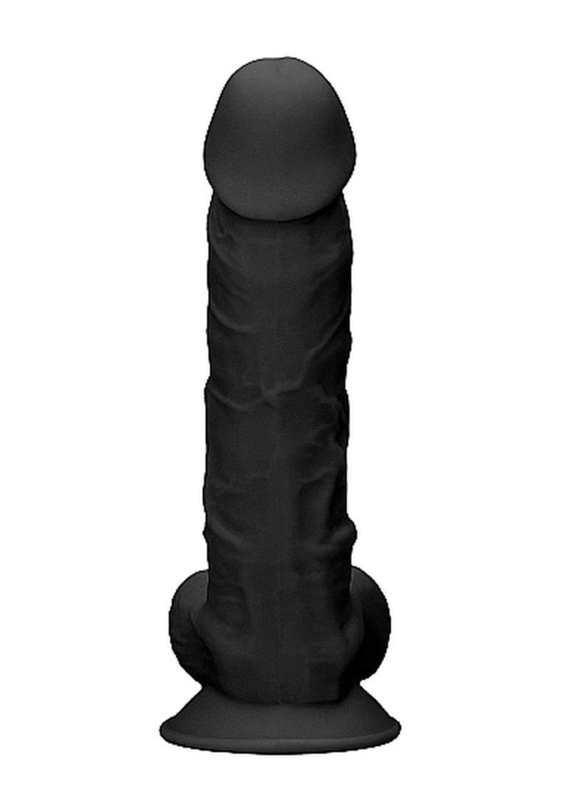 Realistyczne silikonowe dildo z jądrami i przyssawką z możliwością podgrzania lub schłodzenia- 22,6cm w kolorze czarnym