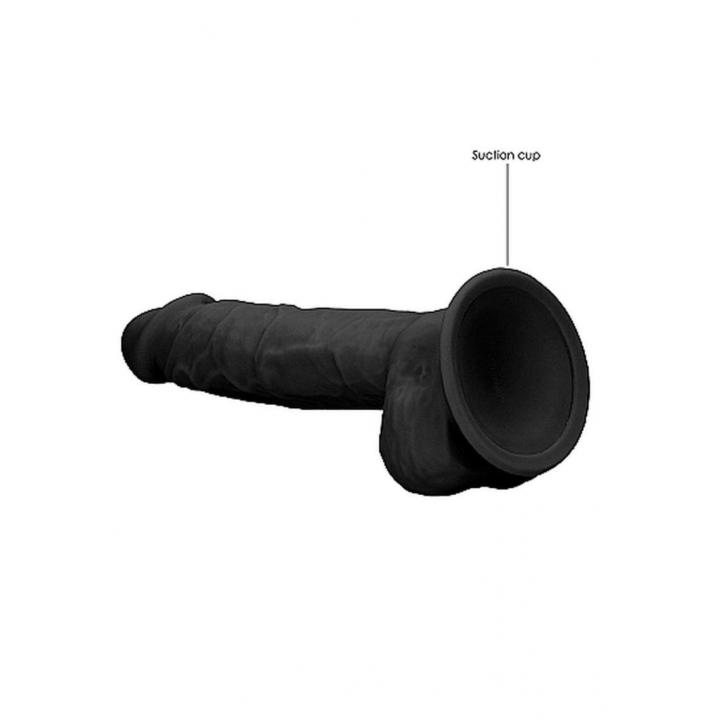 Realistyczne silikonowe dildo z jądrami i przyssawką z możliwością podgrzania lub schłodzenia- 22,6cm w kolorze czarnym