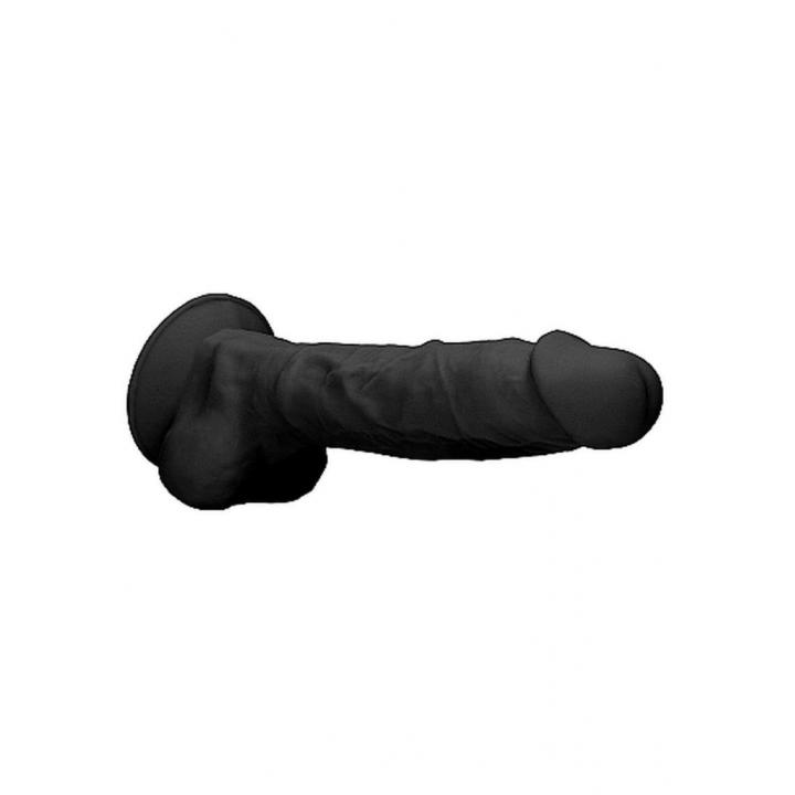 Realistyczne silikonowe dildo z jądrami i przyssawką z możliwością podgrzania lub schłodzenia- 22,6cm w kolorze czarnym