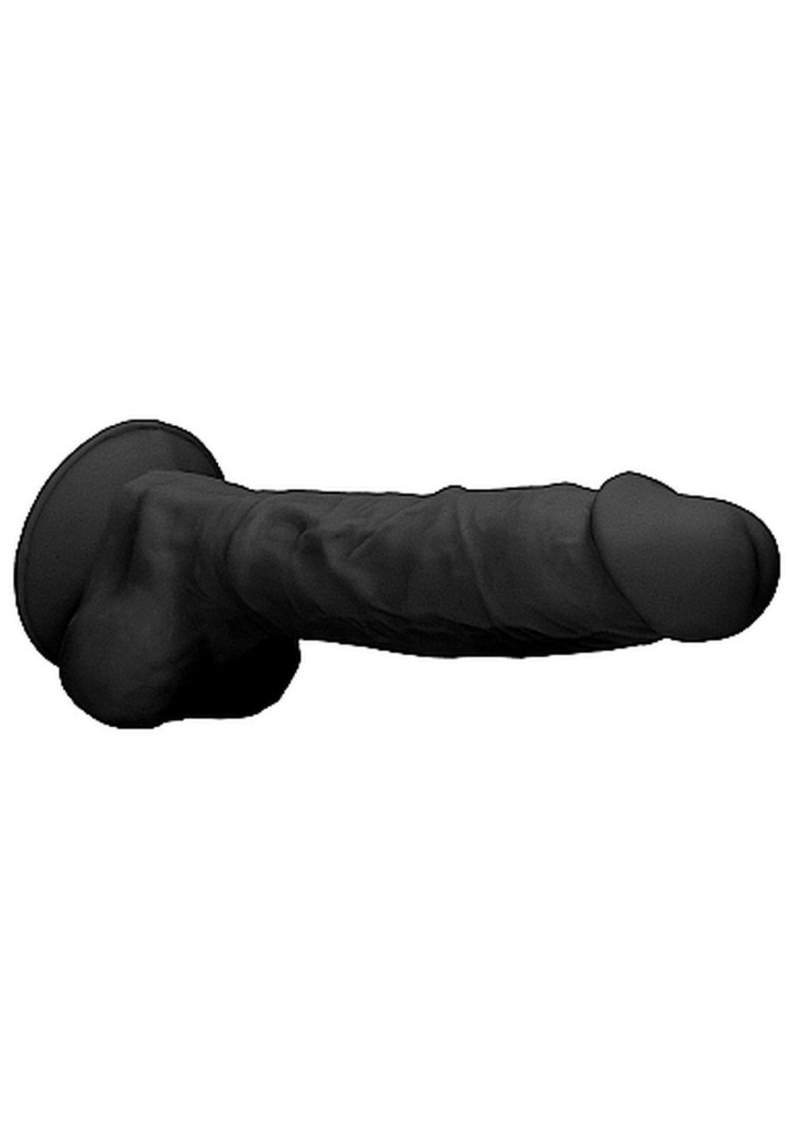 Realistyczne silikonowe dildo z jądrami i przyssawką z możliwością podgrzania lub schłodzenia- 22,6cm w kolorze czarnym