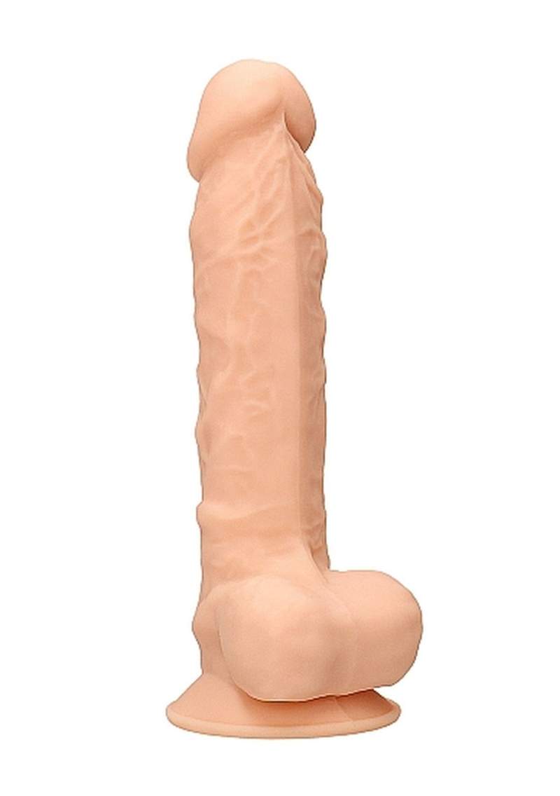 Realistyczne silikonowe dildo z jądrami i przyssawką z możliwością podgrzania lub schłodzenia- 22,6cm w kolorze cielistym