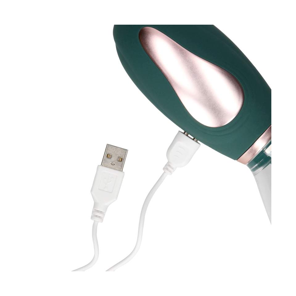 Silikonowa pompka do łechtaczki i piersi w eleganckim zielonym kolorze: 2w1, ładowanie USB