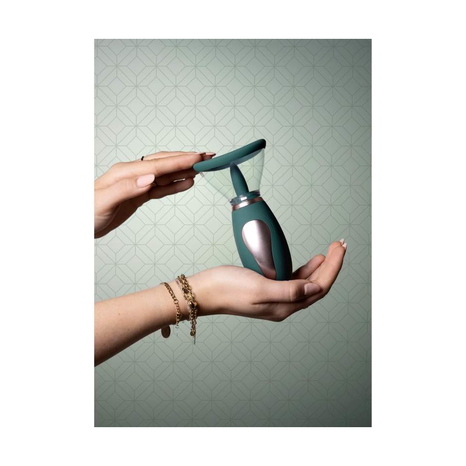 Silikonowa pompka do łechtaczki i piersi w eleganckim zielonym kolorze: 2w1, ładowanie USB